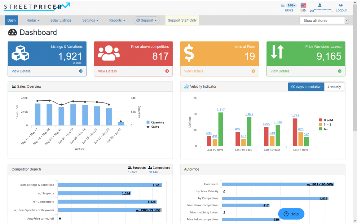StreetPricer dashboard