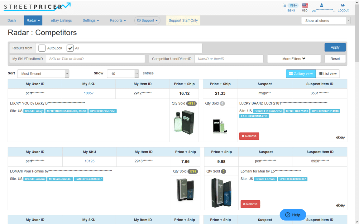 StreetPricer dashboard