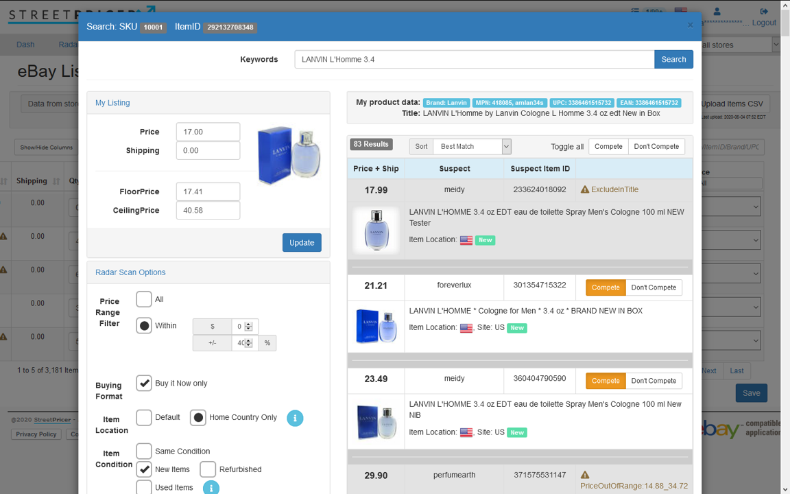 StreetPricer dashboard