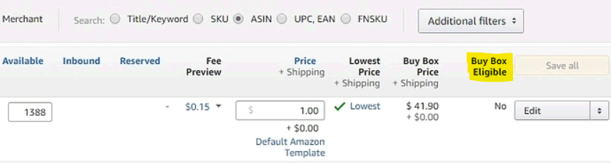 Buy Box Eligible column