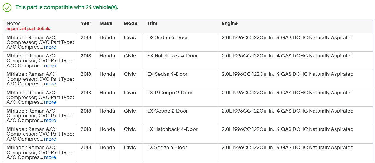 eBay compatibility all vehicles list