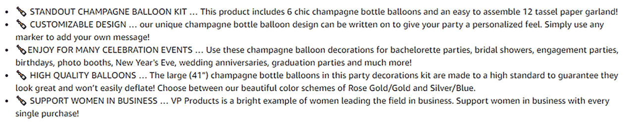 Example of benefit driven Amazon bullet points